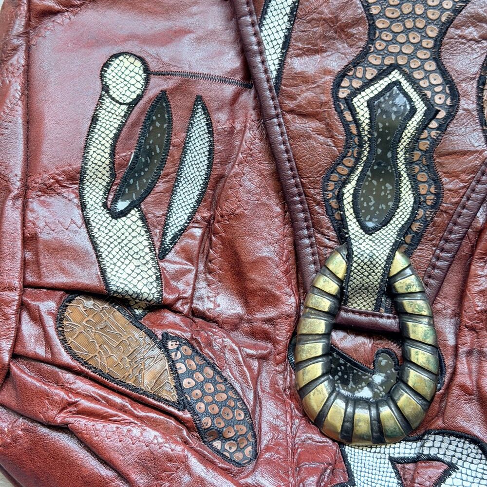 Vintage Genuine Leather Patchwork Snake Crossbody Bag Boho Safari Animal Purse - Picture 3 of 13